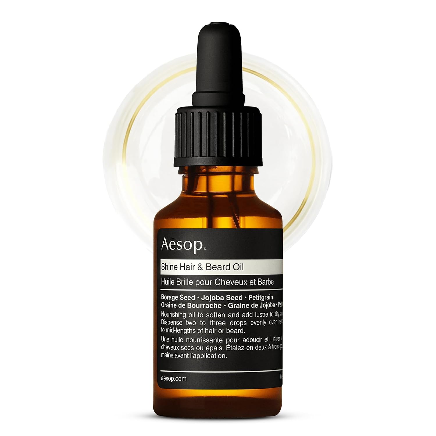 Aesop Shine Hair and Beard Oil | Moisture-Rich, Silicone-Free Oil for Full Beards and Hair | Softens Coarse Texture | No Greasy Buildup | Earthy Citrus Scent | 0.8 oz / 25 mL