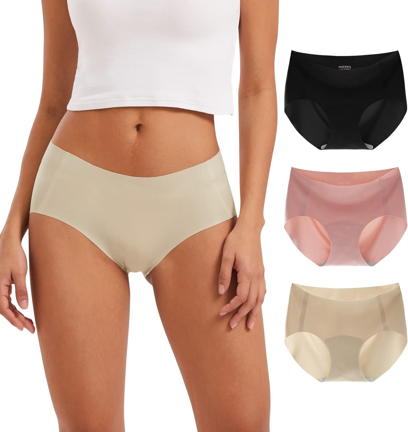 INNERSY Seamless Knickers for Women Microfibre Ladies Underwear Midi No Vpl Panties Pack of 3