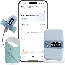 Babytone Baby Sleep Monitor with Base Station, Smart Sock Foot Monitor with App, Tracks Heart Rate, Movement and Average Oxygen Level, Fits Newborn 0 to 36 Months Old (Baby Sleep Sock +)