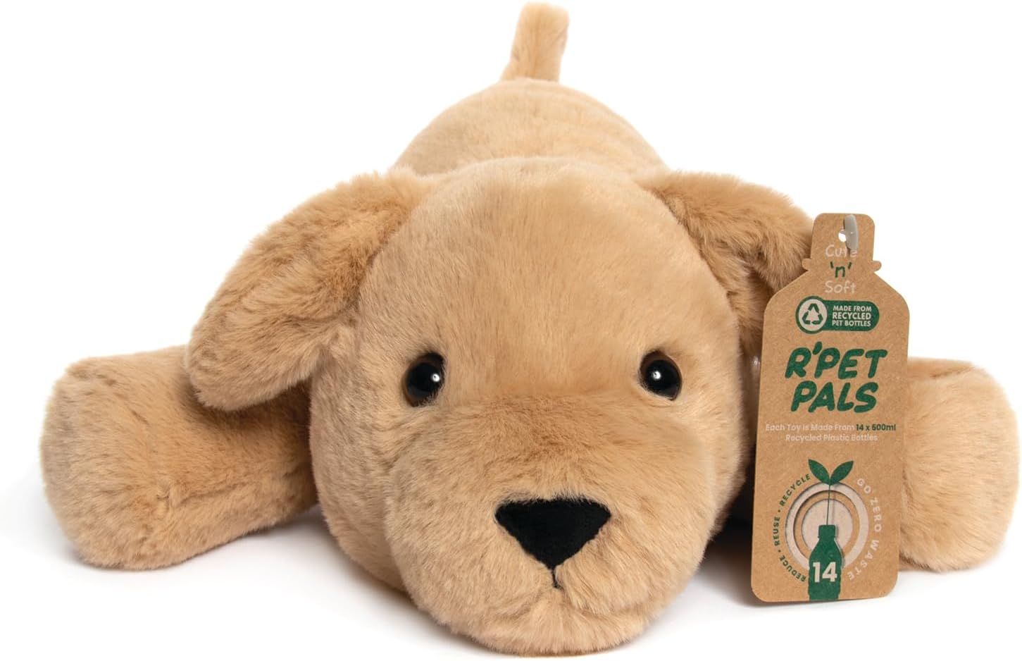 L & P Home & Gifts Lesser & Pavey Rpet Pals Muttley Laying Dog Teddy For Kids | Made Up of Recycled Bottles | Stuffed Animal Soft Toys | Ideal For Birthday or Baby Gift