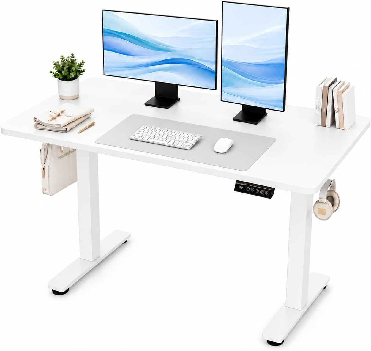 Claiks Electric Standing Desk 140 x 60cm, Height Adjustable Sit Stand Desk with 3 Memory Presets, Large Home Office Desk, Anti-Collision, Quiet Motor, White