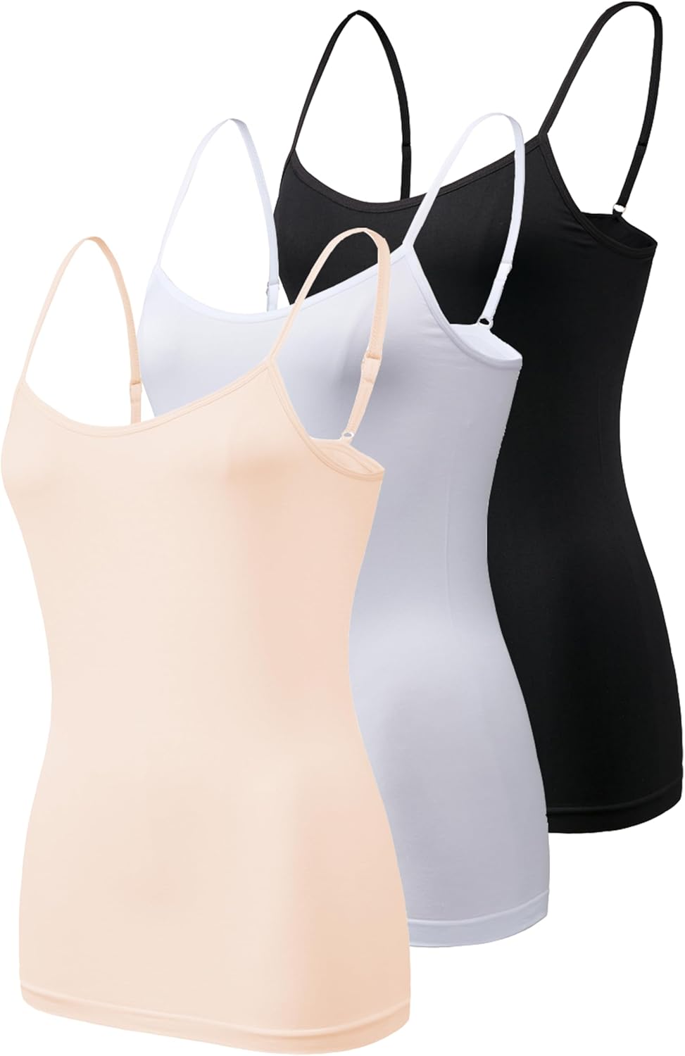 Womens Supersoft Vest Tops 3 Pack Camisoles Seamless Vests Soft Cami Black White Nude Stretch Top Plus Size UK 8-22 Thermal Vests for Women 3 Pack