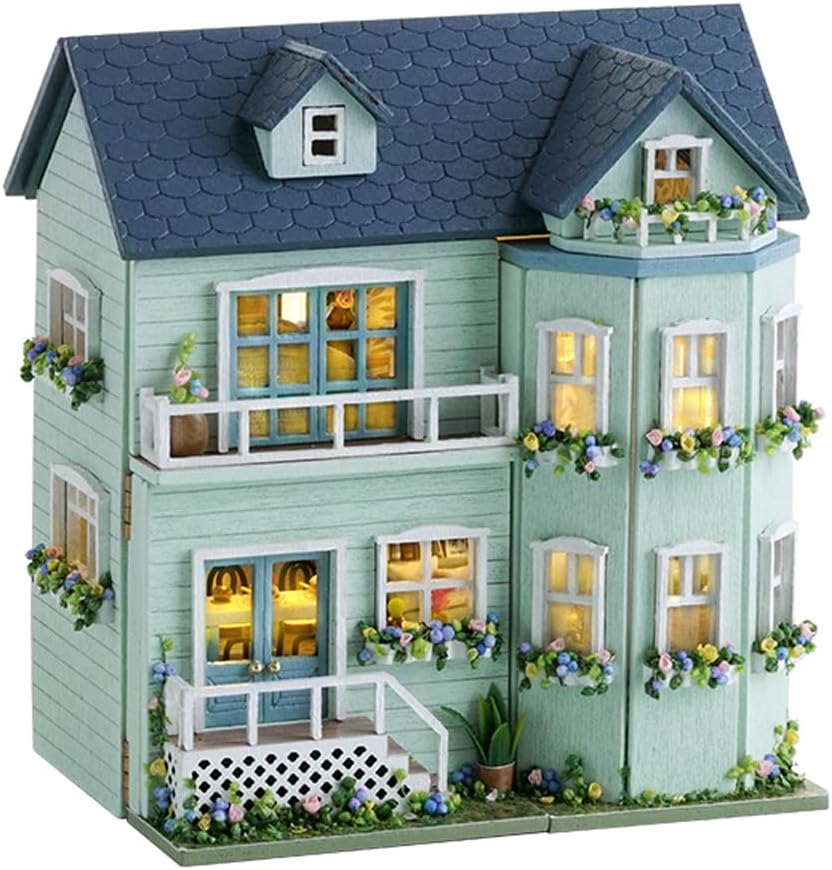 Ieron DIY Miniature Doll House Kit,Mini Handmade House Model DIY Crafts Kit with Dust Cover, 3D Wooden Dollhouse Kits,Tiny Building Kit for Birthday Gift,Warm Manor