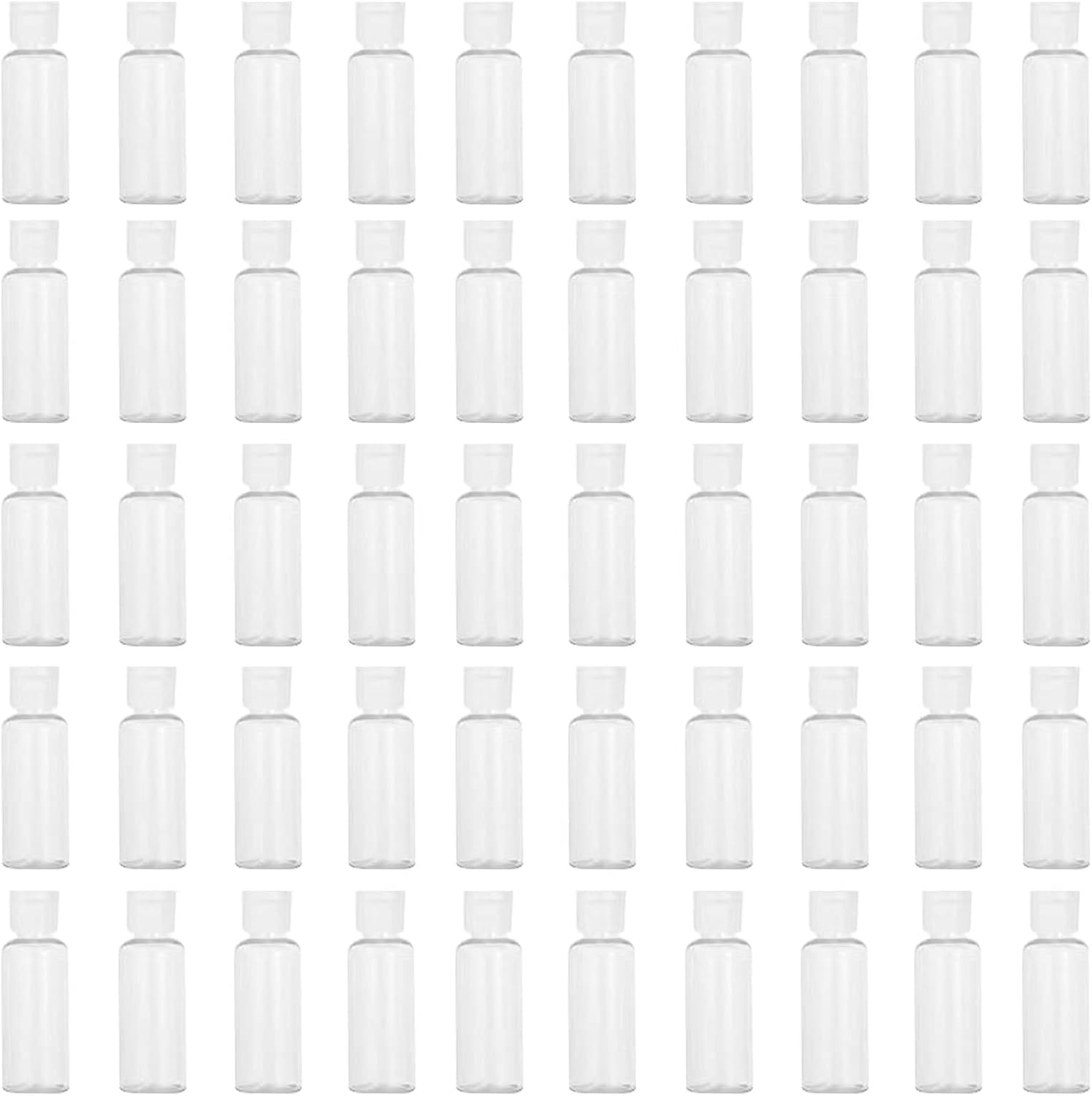 50 Pack 1.7oz/50ml Travel Plastic Empty Bottles Mini Hand Sanitizer Bulk Travel Size with Flip Cap, Squeezable Refillable Container for Cosmetic Baby Shower Birthday Wedding Party Favor (50PC-CLEAR)