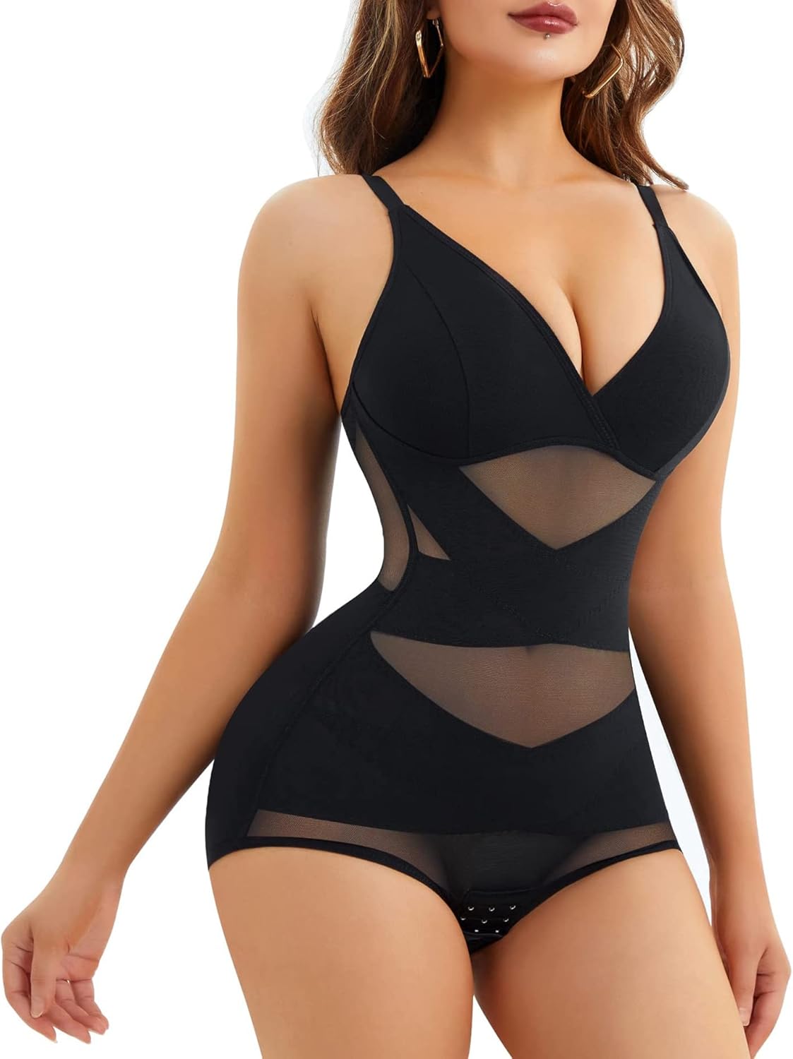 Bafully Women Shapewear Bodysuit V Neck Seamless Waist Trainer Vest Tummy Control Full Body Shaper Adjustable Straps Jumpsuit Tops
