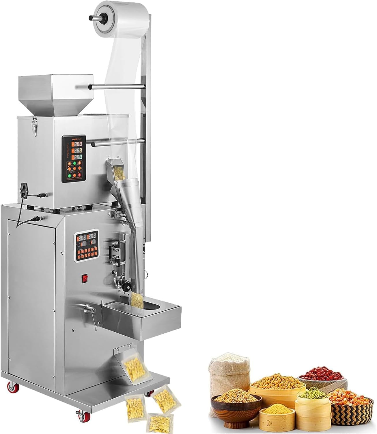 Automatic Particle Packing Machine 1-100g, 10-15 Bags/min Multi-Function Weighing Filling Sealling Mchine, Powder Mixer Machine for Tea Seeds Grains Flour Beans Glitter