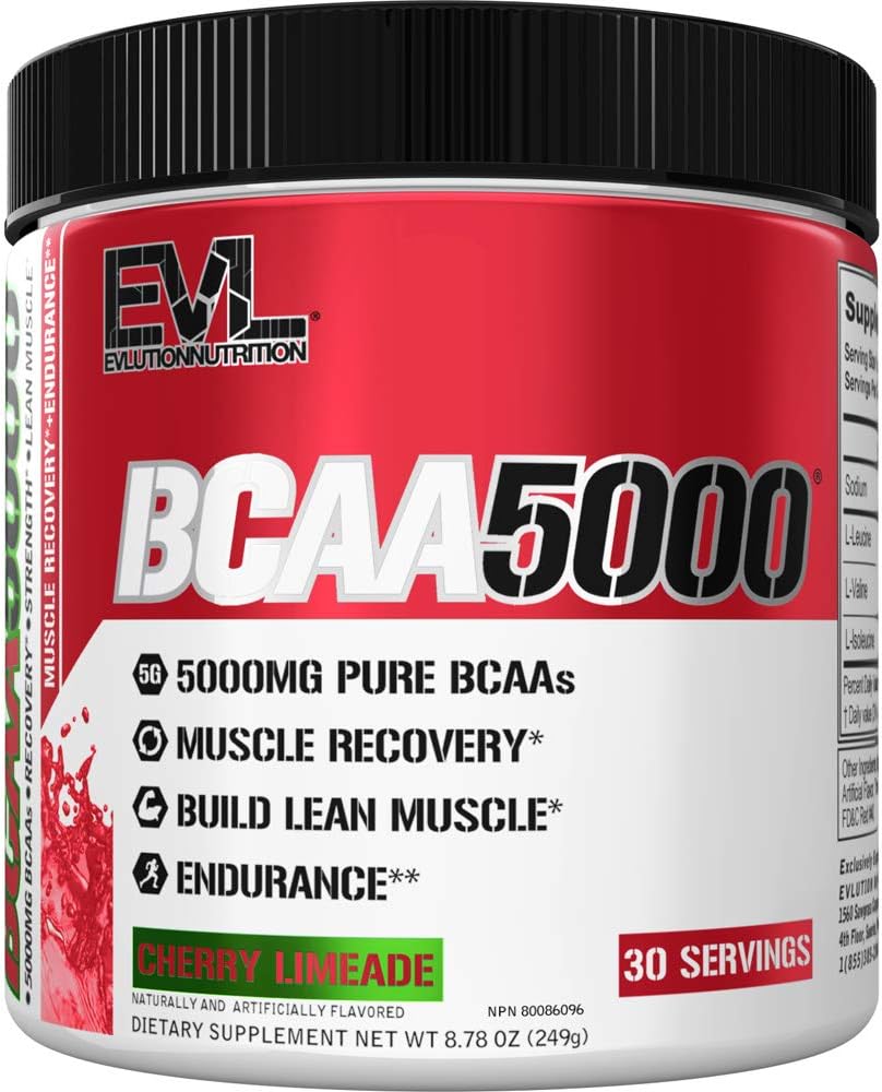 Evlution EVL BCAAs Amino Acids Powder - BCAA Powder Post Workout Recovery Drink and Stim Free Pre Workout Energy - 5g Branched Chain Amino Acids Supplement for Men - Cherry Limeade