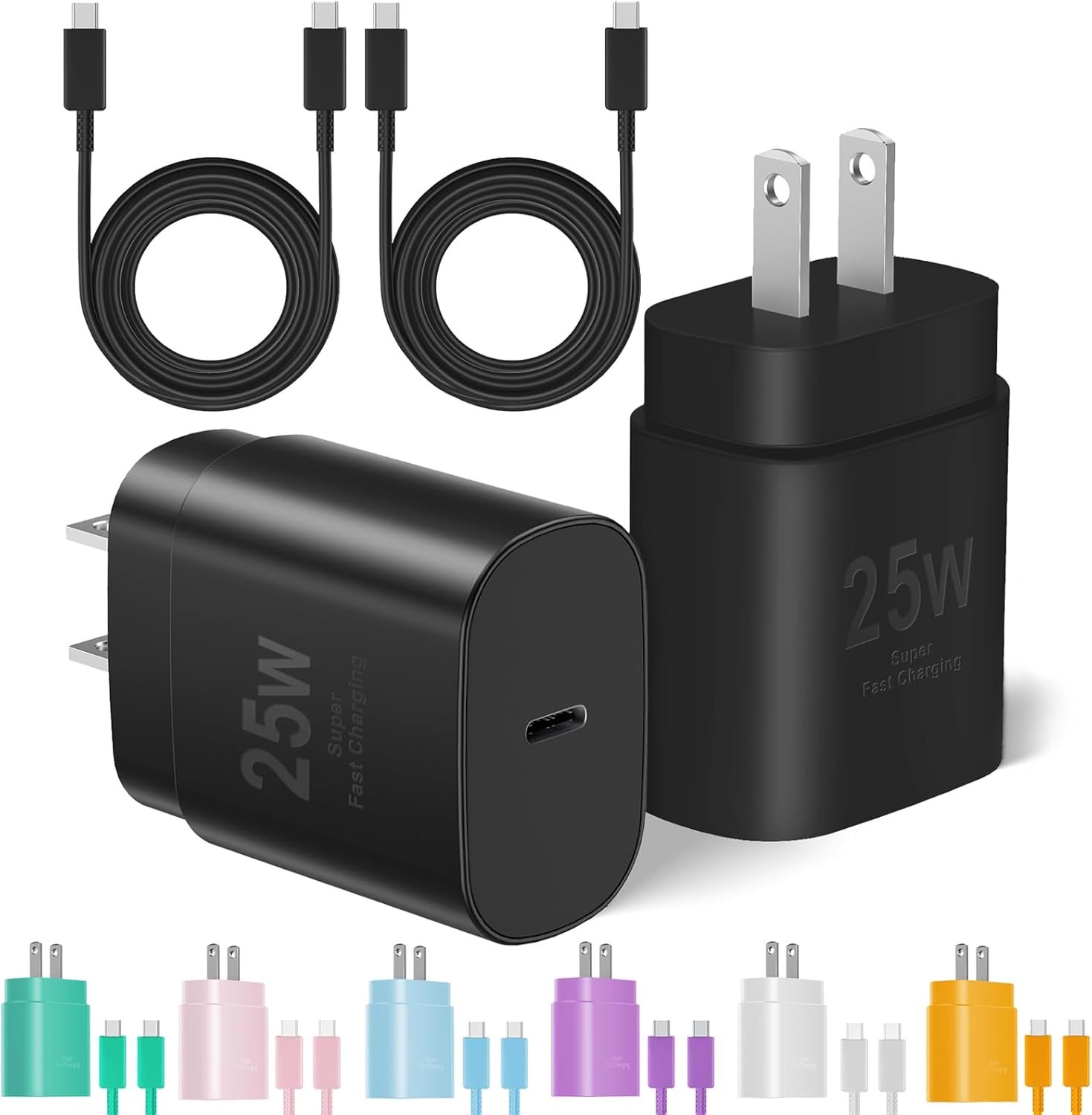 Type C Charger Fast Charging, USB C Charger Block, 2-Pack 25W Phone Super Fast Charger with 6Ft USB-C Cable Compatible with iPhone 15/16/Plus/Pro/Pro Max, Galaxy S25/S24/Plus/Ultra