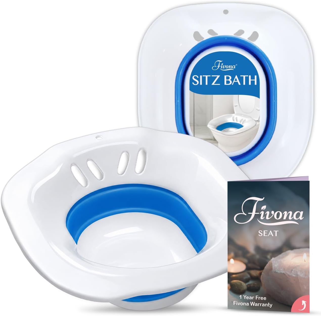Fivona Sitz Bath for Toilet Seat Postpartum and Hemorrhoids Care - Yoni Steam Seat - Foldable Basin for Epsom Salt Soak - Portable Bidet BPA Free Temperature Resistant - Universal Fit - Blue