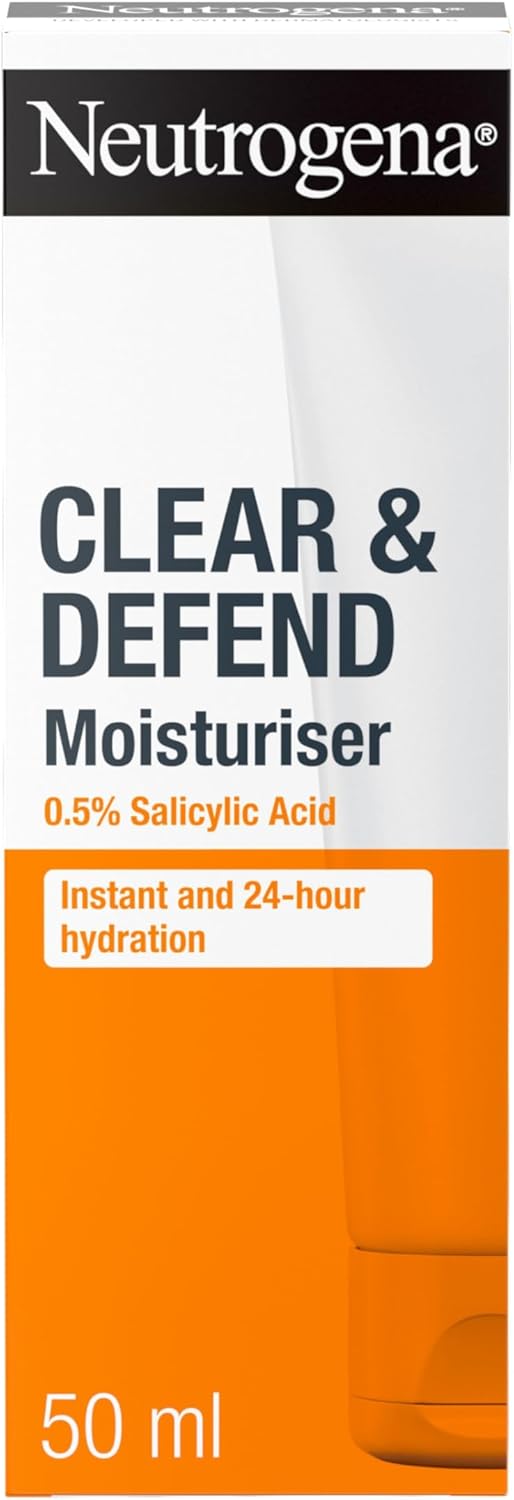 Neutrogena Clear and Defend Moisturiser 50 ml, Oil-Free Daily Face Cream for Spot-Prone Skin, with Purifying 0.5% Salicylic Acid to Help Prevent Breakouts for Smoother, Softer & Clearer Skin