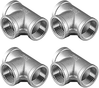 JoyTube 1/2" Female NPT Tee Adapter Cast Pipe Fitting Stainless Steel 3 Way Shape Connector, Pack of 4