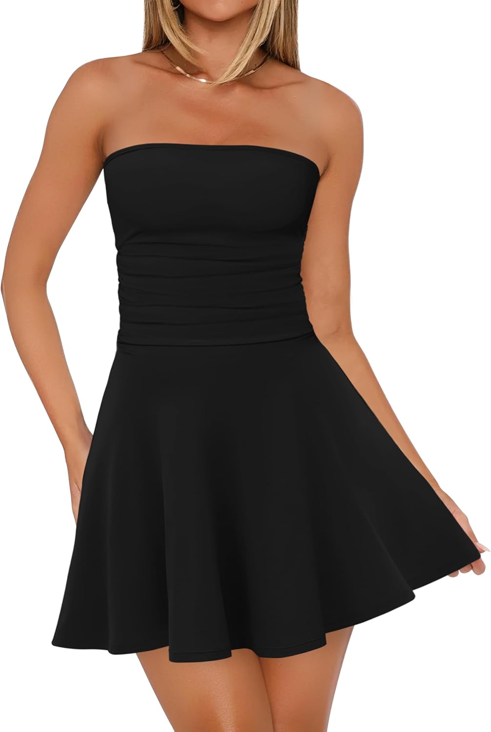 OFEEFAN Womens Tube Dresses Strapless Bodycon Graduation Formal Party Club Mini Outfits