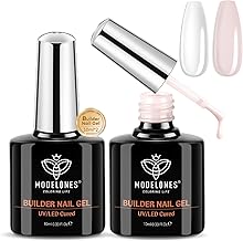 modelones Builder Nail Gel, 2 Pcs Clear and Cover Nude Gel Builder for Nails, 8-in-One LED Hard Gel Builder for Apex Building Nail Thickening Nail Strengthener Extension Gel Rubber Base Gel 10 ml