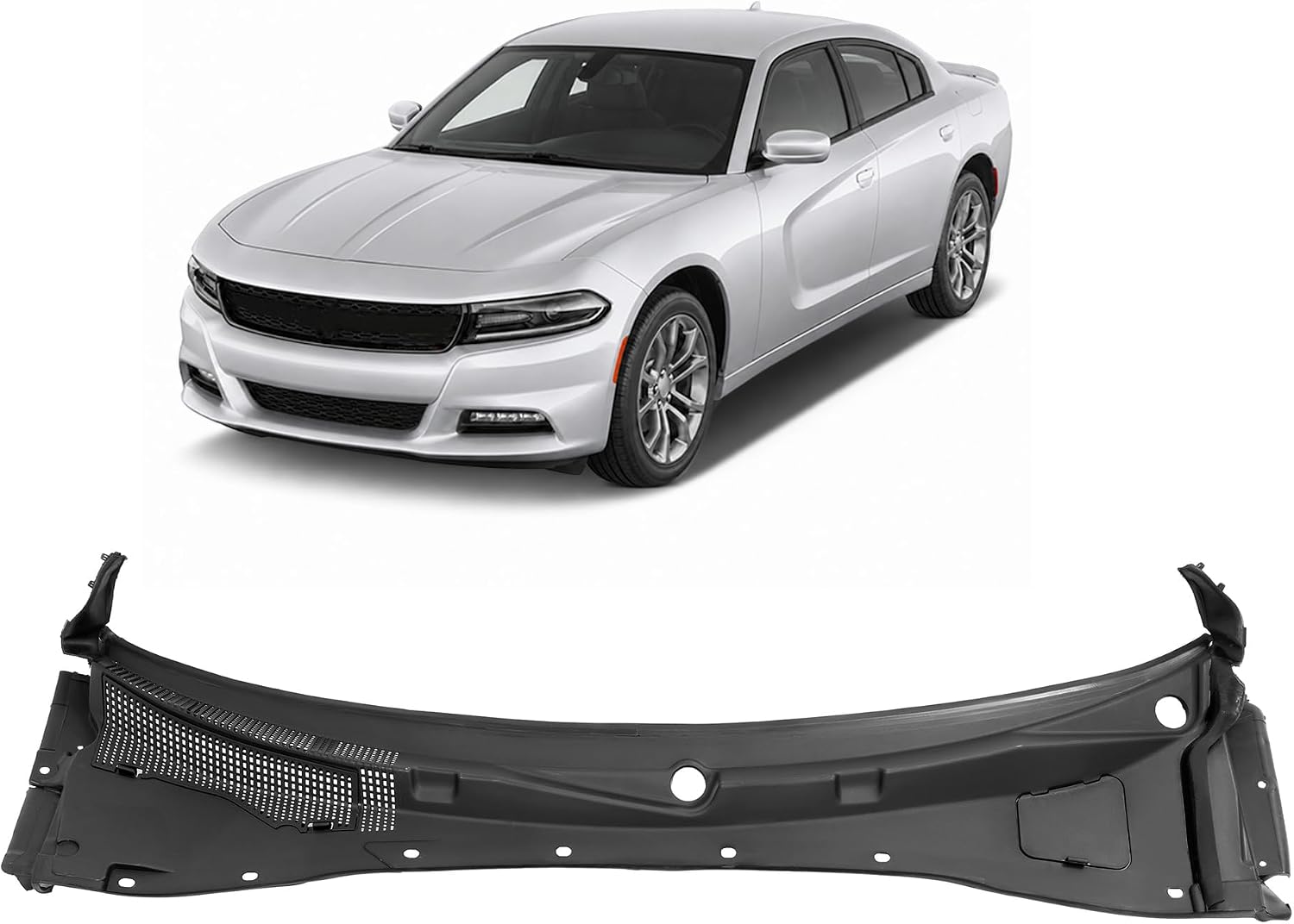 HECASA Windshield Wiper Cowl Panel Compatible with 2012-2023 Dodge Charger Replace for 57010314AI 57010314AE 57010314AF 57010314AG 57010314AH Window Cowl Vent Panel Plastic(PP) Unfinished Black