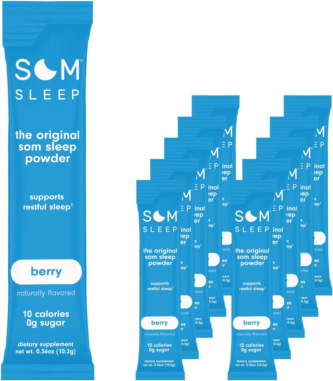 Som Sleep, Calm Sleep Powder Drink Mix, 3mg Melatonin, Magnesium, Vitamin B6, L-Theanine & GABA – Vegan, Zero Sugar, Keto Friendly – Berry, 10-Pack