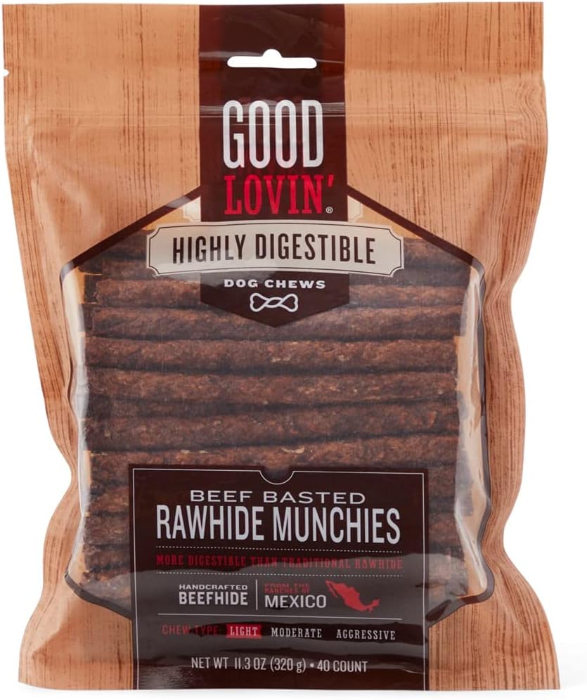 Good Lovin' Highly Digestible Beef Basted Rawhide Munchies Dog Treats 11.3 oz. Count of 40