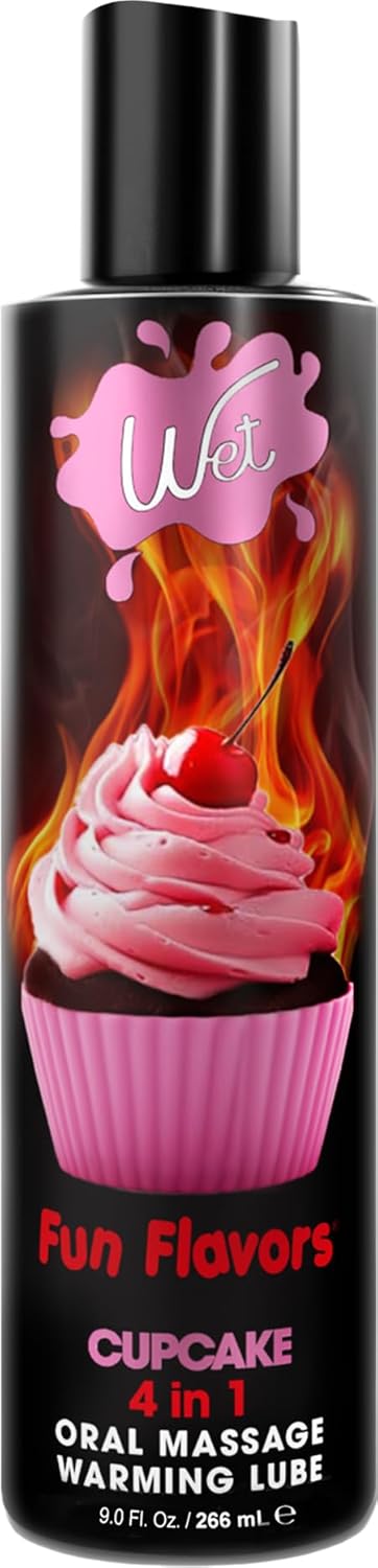 Wet Fun Flavors 4 in 1 Warming Frosted Cupcake Flavored Lubricant 9 Fl Oz, Premium Personal Lubricant, Men, Women and Couples, Ideal for Foreplay & Massage, Paraben Free, Gluten, Stain, & Sugar Free