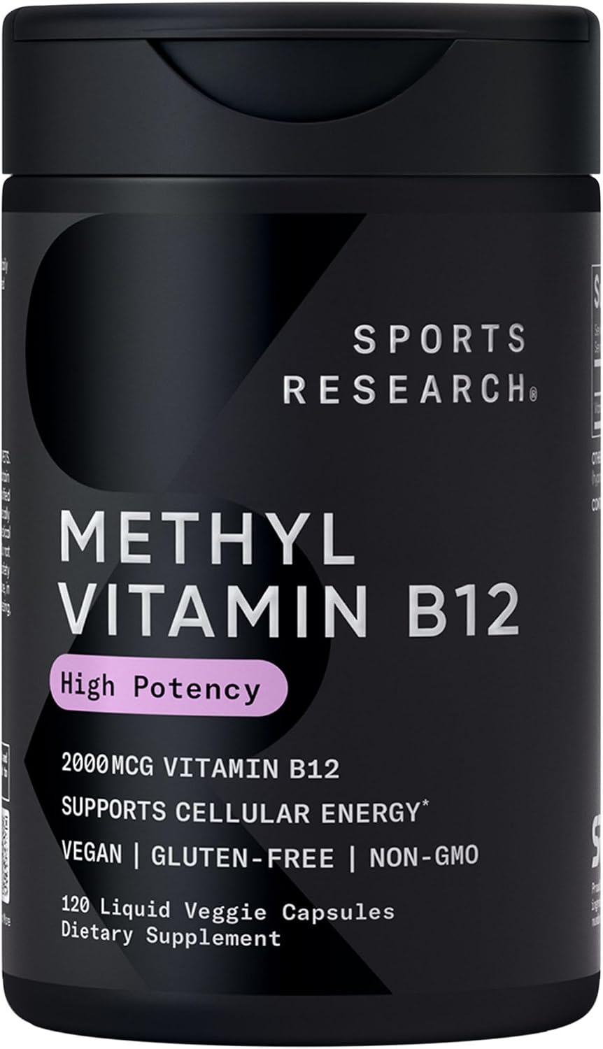 Sports Research® Vitamin B12 as Methylcobalamin 2000mcg, 120 Liquid Caps