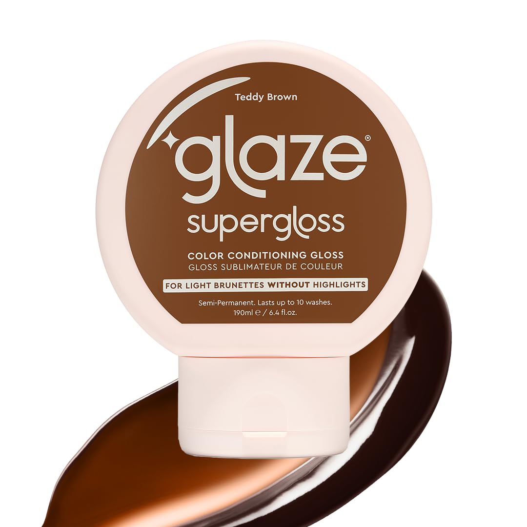 Glaze Supergloss Color Conditioning Gloss – Teddy Brown for Virgin Light to Medium Brown Hair- Deepen Brunette Tones – Rinse Out Semi-Permanent - Enhances Color, Boosts Shine & Hydration - 6.4 fl oz