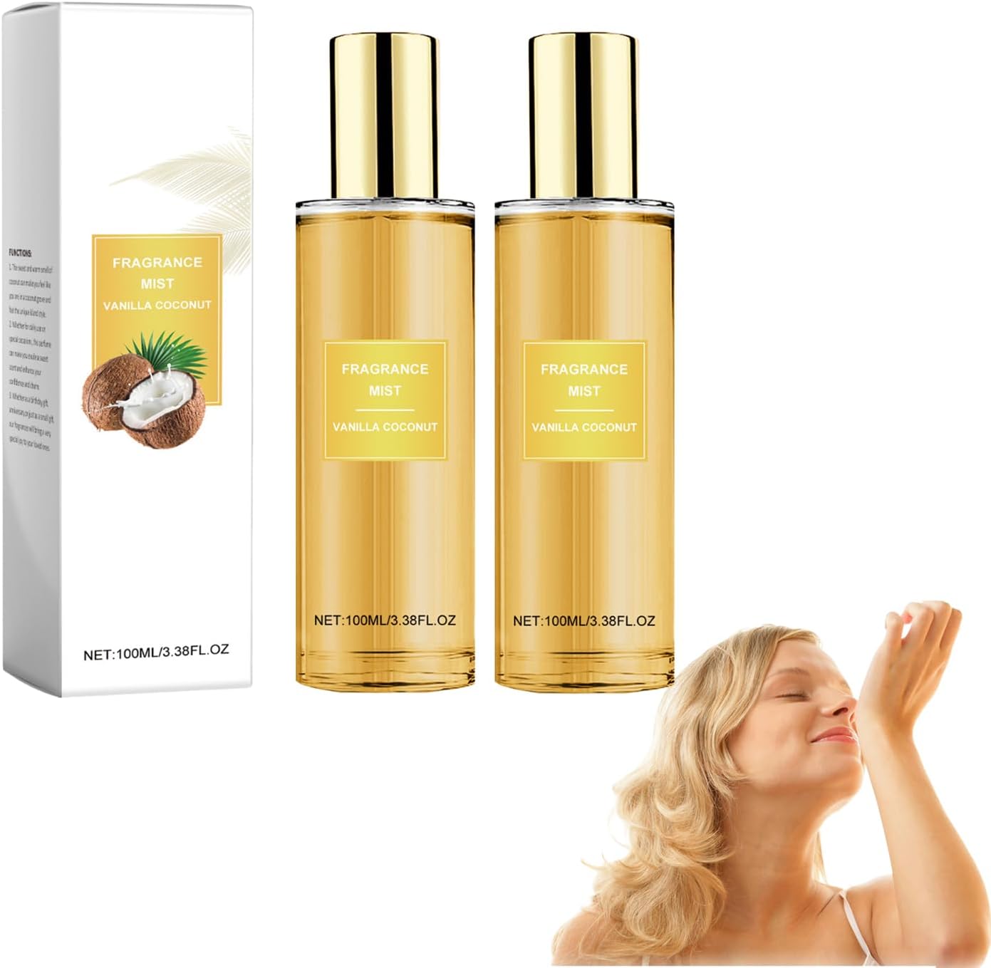 Vanilla Coconut Body Spray for Women & Men - Long Lasting Fragrance Mist with Natural Vanilla Perfume Oil, Hydrating & Refreshing with Delicate Charming Aroma,Suitable for Daily Use (2 Bottles)