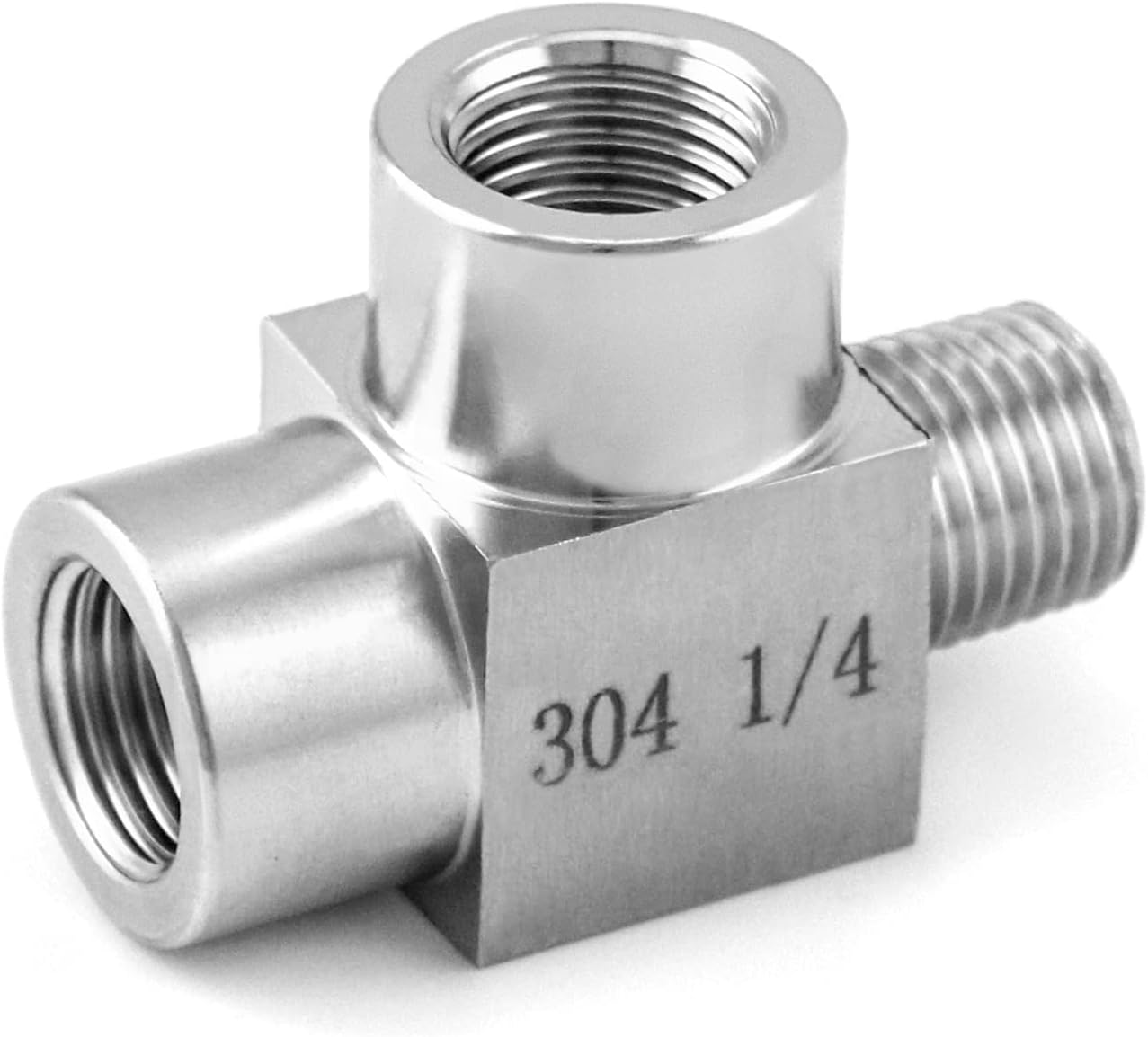 QWORK Stainless Steel Pipe Fitting, 1/4" NPT Male x 1/4" NPT Female x 1/4" NPT Female, Male Run Tee, Street tee