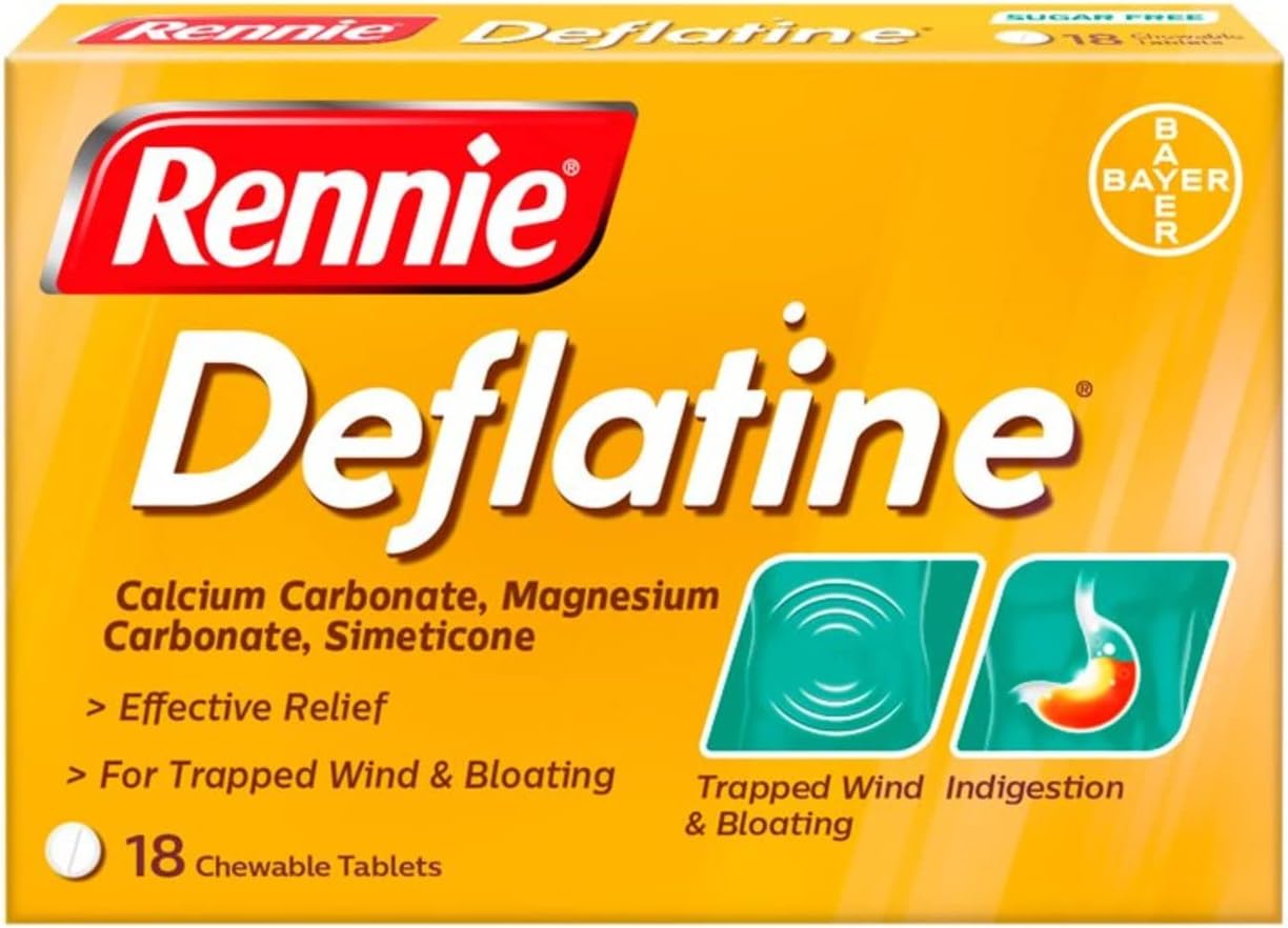 Rennie Deflatine Trapped Wind & Bloatedness Relief Tablets sugar free mint 18 tablets