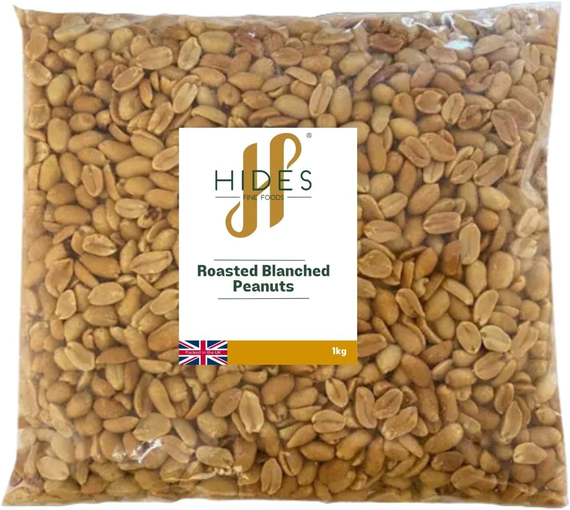 Hides Fine Foods - Unsalted Roasted & Blanched Peanuts - 1kg - GMO - Free - Suitable for Vegetarians - Baking - Desserts - Cakes - Cookies - Cooking - Salads - Snacking