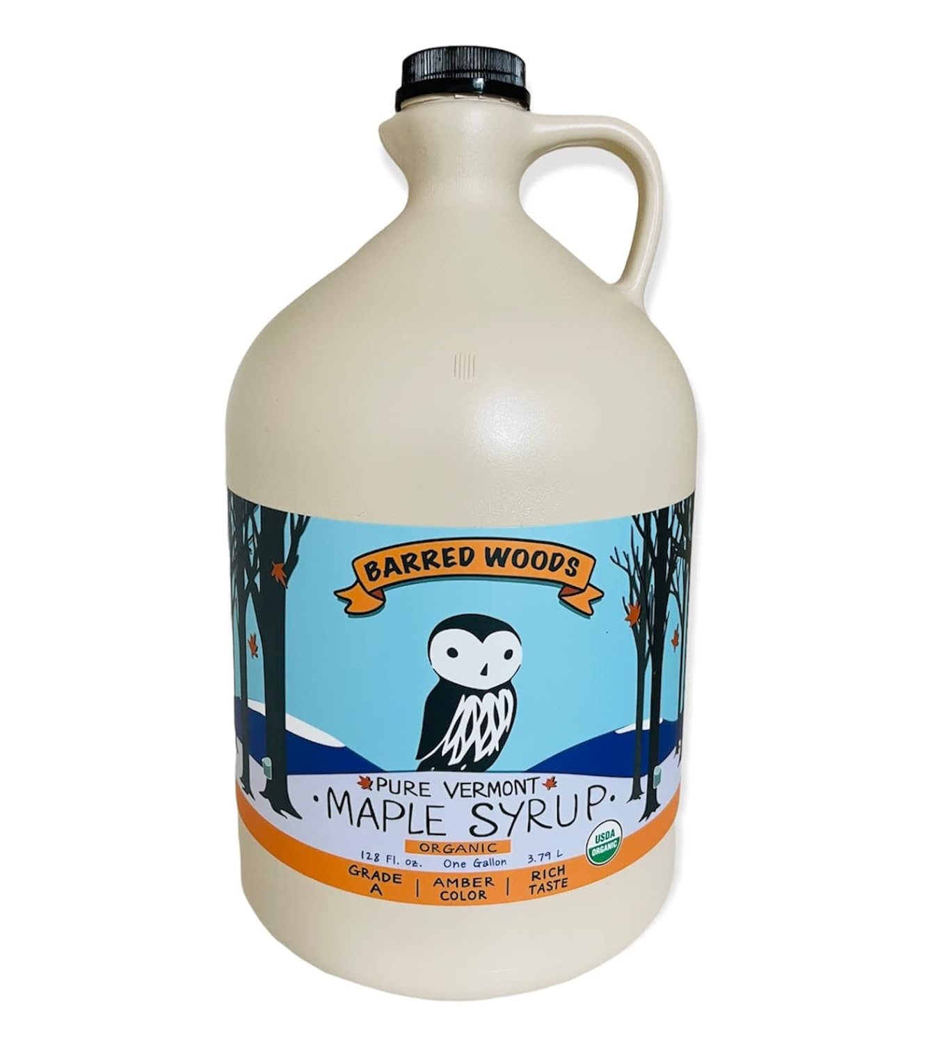 Organic 1 Gallon Amber Rich Vermont Maple Syrup - Grade A - From Barred Woods Maple