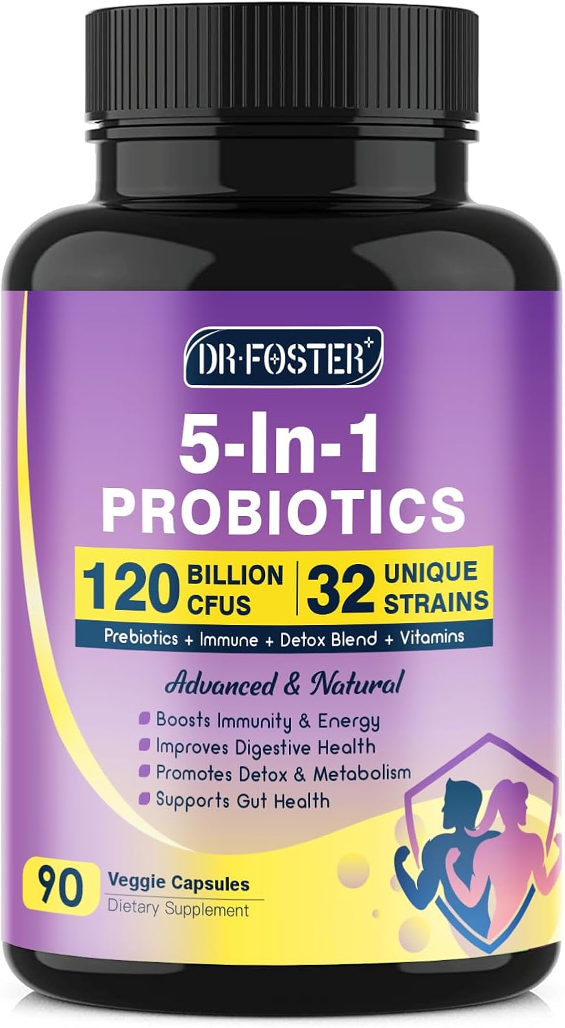 Probiotics for Women & Men Digestive Health,120 Billion CFUs, Prebiotics and Probiotics for Gut Health, D3, Zinc & Immune Support Herbs, Detox Cleanse, 45 Day - 3 Month Supply