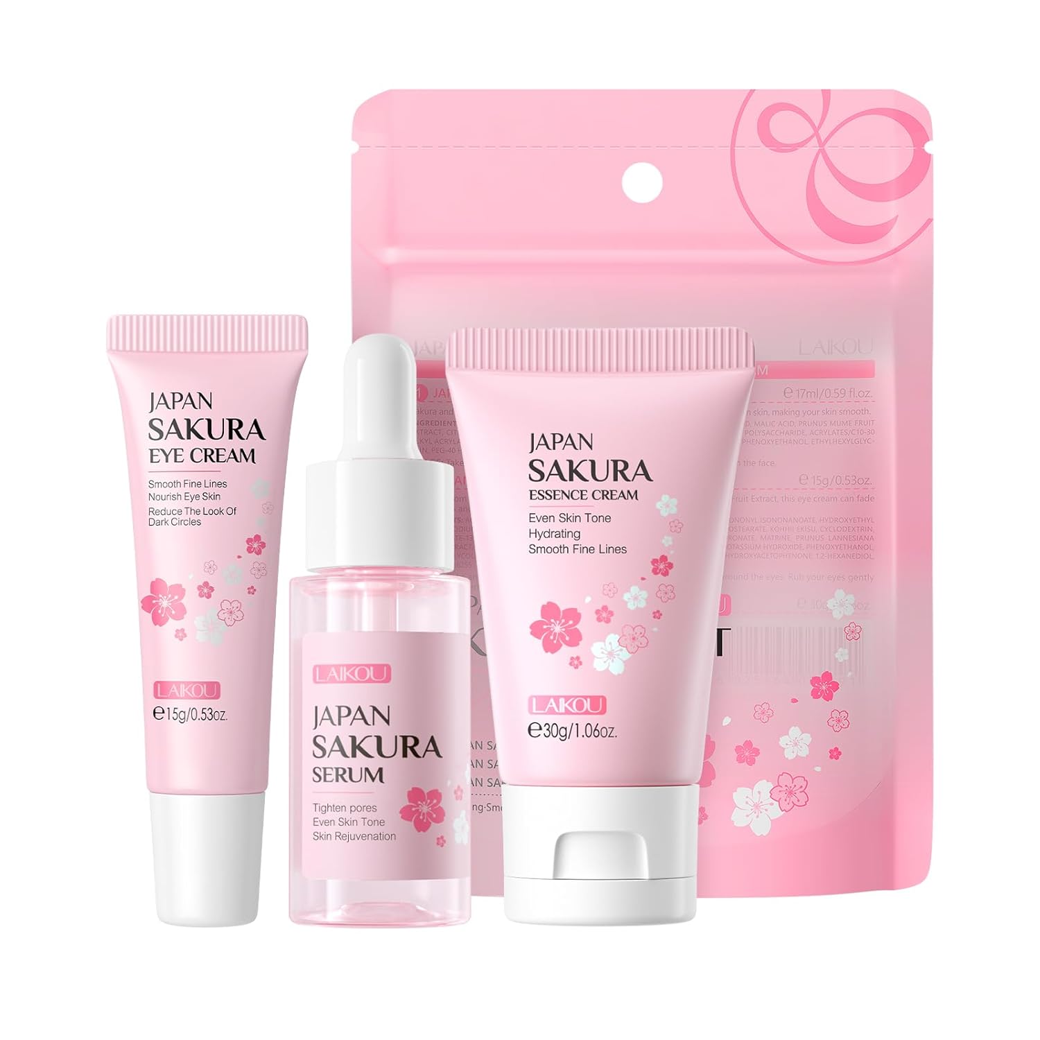 Skin Care Set JAPAN SAKURA Beauty Gift Sets Skin Care Kit with Serum, Eye Cream, Face Cream Travel Kit for Women Wife Mom Teen Girls TSA-friendly Sizes Christmas Gift 3pcs