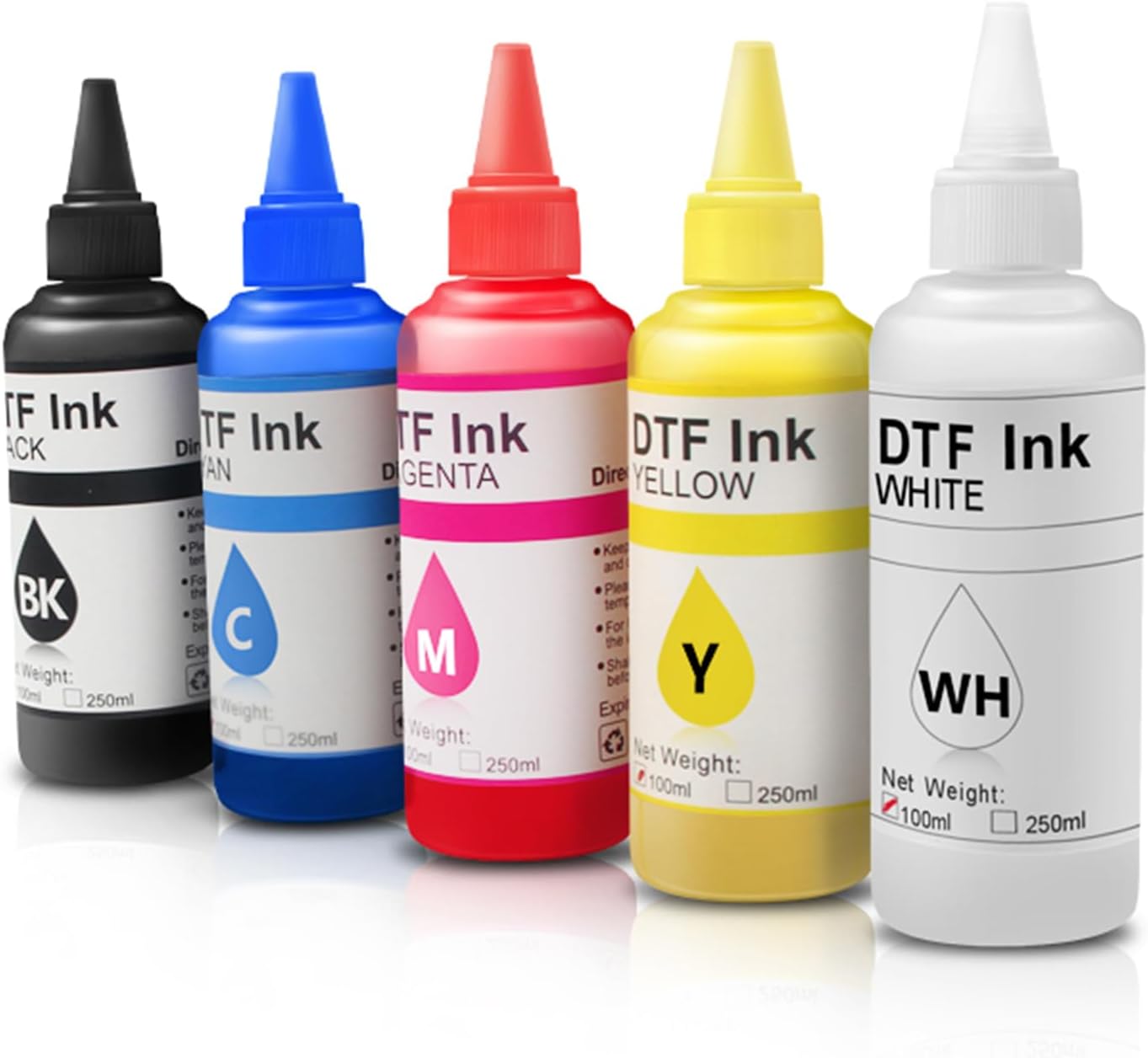 DTF Ink 100ml Combo Pack Compatible for printheads Installed DTF Printers L1800 1390 ET-4800 8550 XP15000 I3200 4720 XP600 TX800 ET2800,(2*White+ 1set Black Cyan Magenta Yellow)