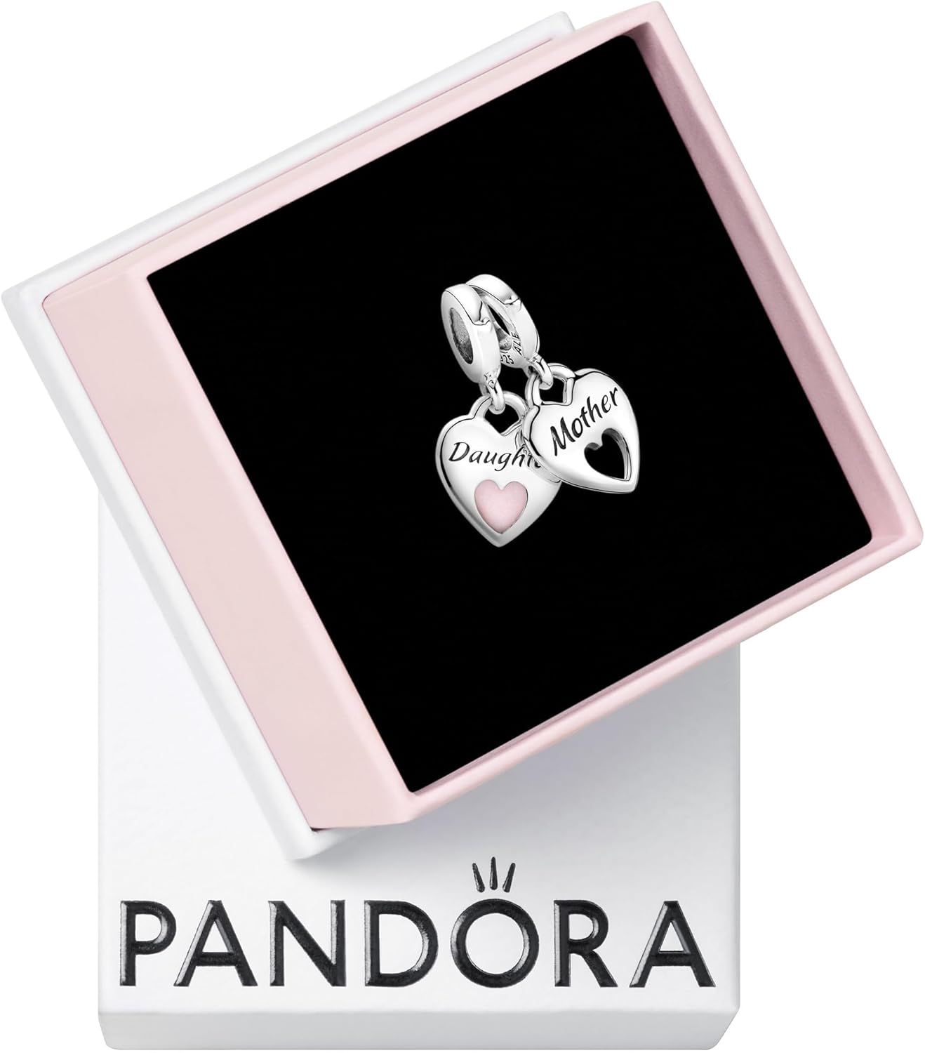 Pandora Double Heart Split Dangle Charm - Compatible Moments - Jewelry for Women - Gift for Her Made with Sterling Silver & Enamel - With Gift Box