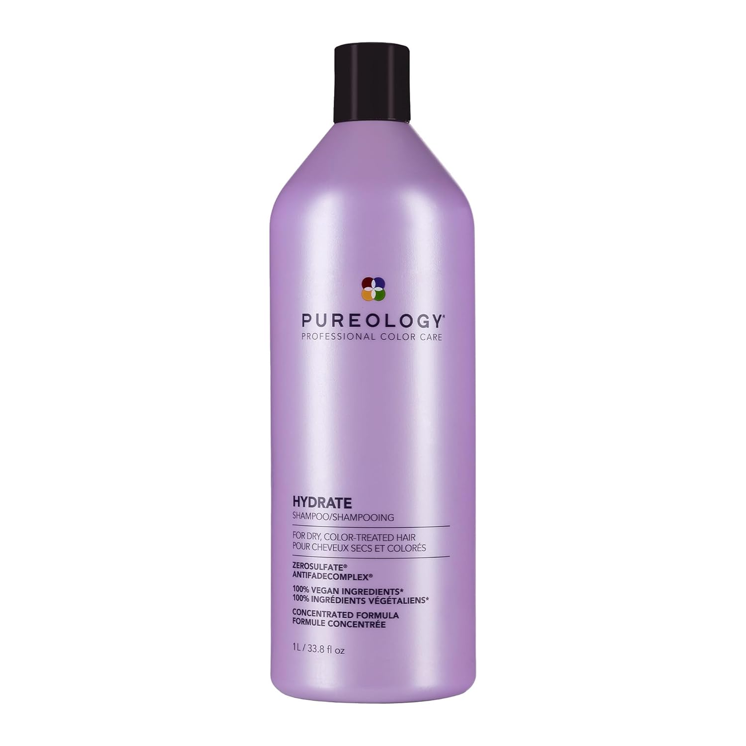 Pureology Hydrate Shampoo - For Dry or Color-Treated Hair, Intense Hydration & Softness, With Rose Extract & Green Tea, Vegan & Sulfate-Free