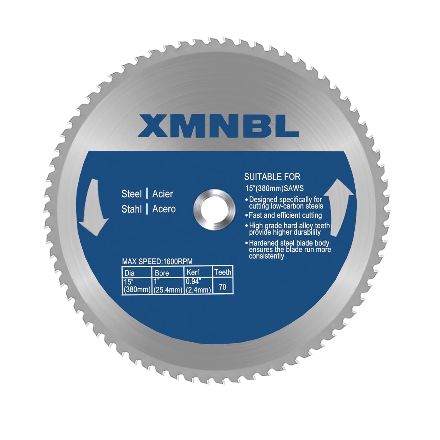 15-Inch Metal Cutting Saw Blade,Replacement for Evolution 15-Inch Metal Cutting Saw Blade,Compatible with Evolution S380CPS EVOSAW380 Metal Cutting Saw,15-Inch x 70 Teeth,1-Inch Center,3 Warranty
