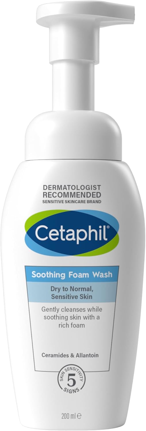 Cetaphil Soothing Foam Face Wash, 200ml, Foaming Cleanser with Ceramides for Normal, Dry or Sensitive Skin, Vegan-Friendly