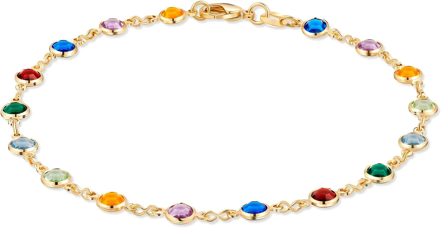 Barzel 18K Gold Plated Gold and Multi Color Crystal Baguette Anklet
