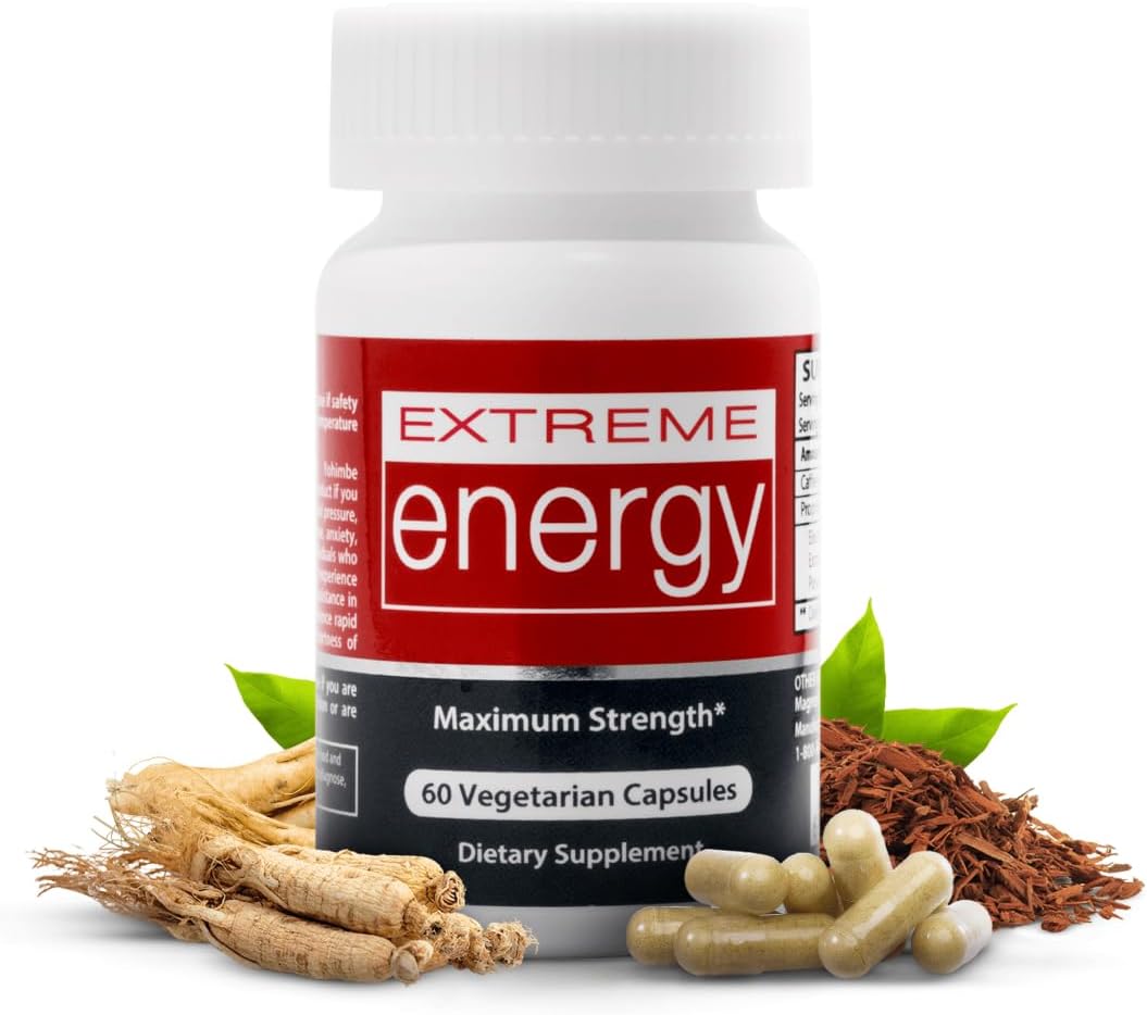 Extreme Energy - Powerful Energy Pills for Women & Men - Lasts 6-10+ Hours Without Crash or Jitters - 100% Natural Energy Supplement for Fatigue, Motivation, Focus (60 Ct)