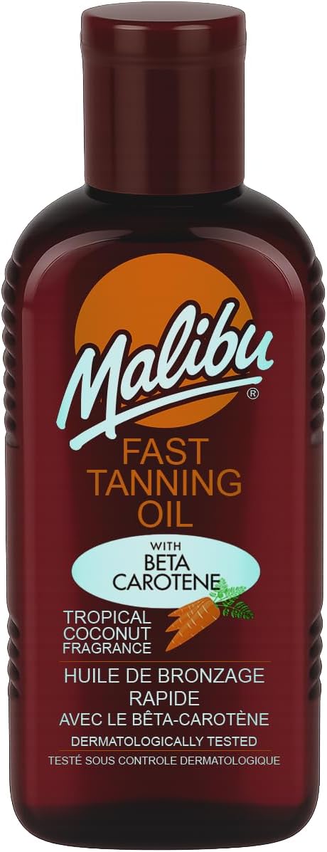 Malibu Sun Bronzing Fast Tanning Oil with Beta Carotene, Water Resistant, Tropical Coconut Fragrance, 200ml