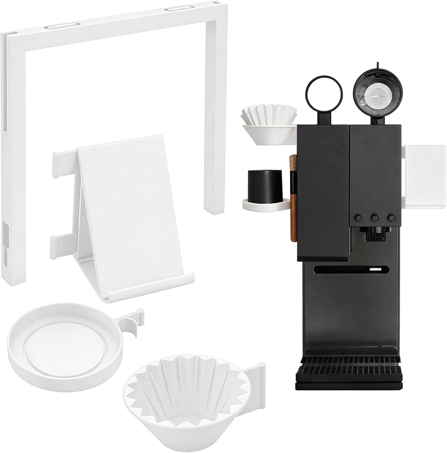 Coffee Organizer Compatible with xBloom Grinder, Modular Accessory Holder, Multi Function Mount Rack for Home Coffee Bar and Workstation Storage (White Right Hand)