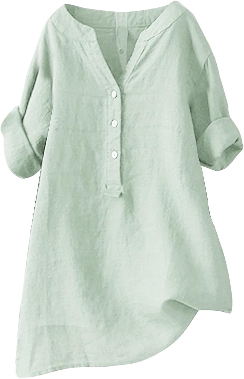 Linen Shirts for Women Short Sleeve V Neck Summer Beach Tops Casual Loose Fit Boho Tshirts with Buttons & Pockets