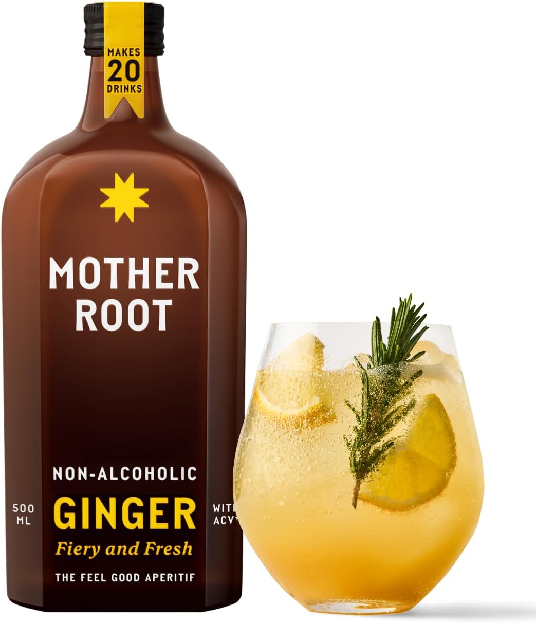 Mother Root Ginger 500ml | Award-Winning Fiery + Fresh Alcohol-Free Aperitif | With Benefit Rich Ginger & ACV | Bold, Complex & Delicious | Mix With Soda Or Tonic | Up To 20 Drinks (500ml)