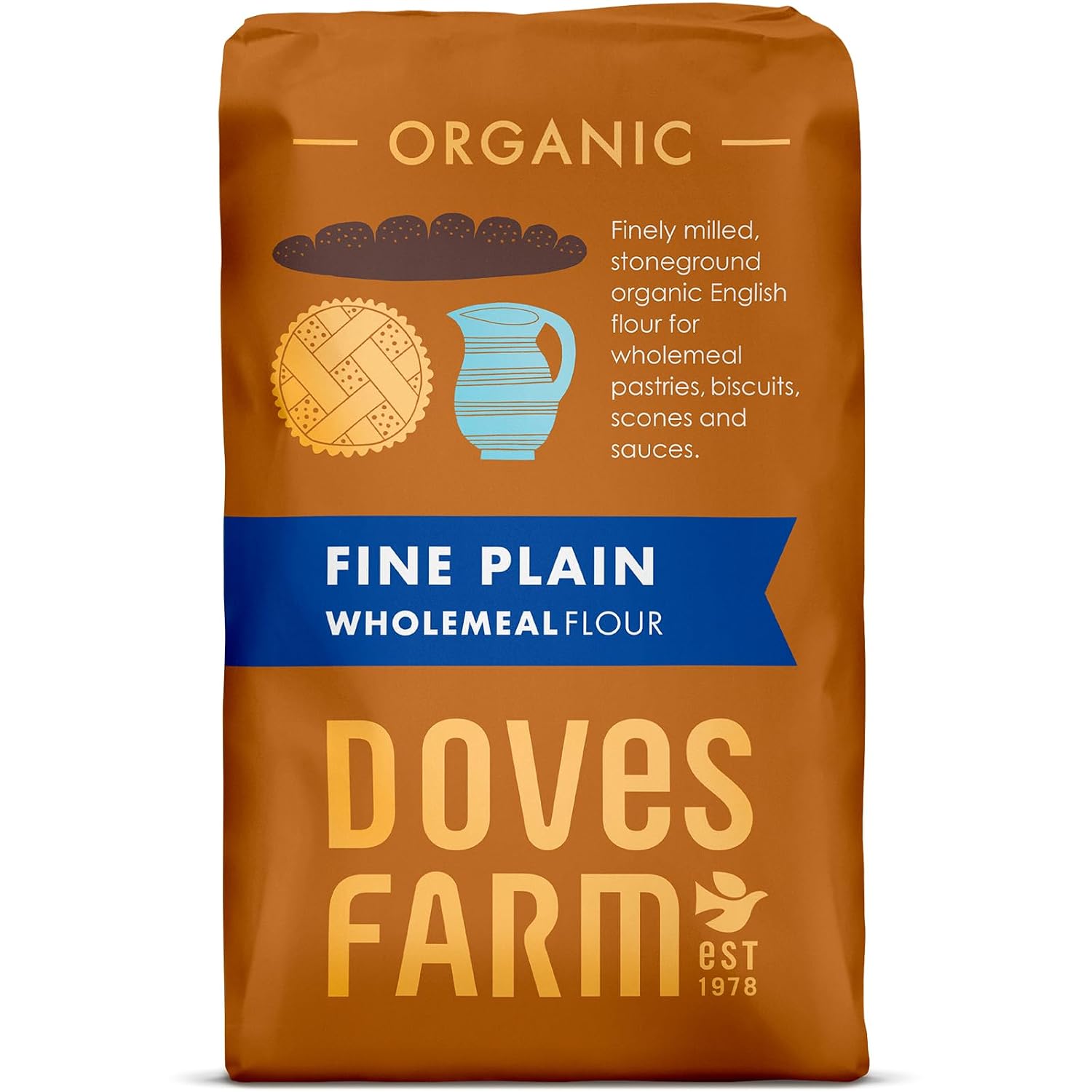 Doves Farm Organic Fine Plain Wholemeal Flour | 1Kg | Perfect for Wholesome Baking and Cooking | Sustainably Sourced Ingredients | Enhance Your Recipes with this Premium Wholemeal Flour
