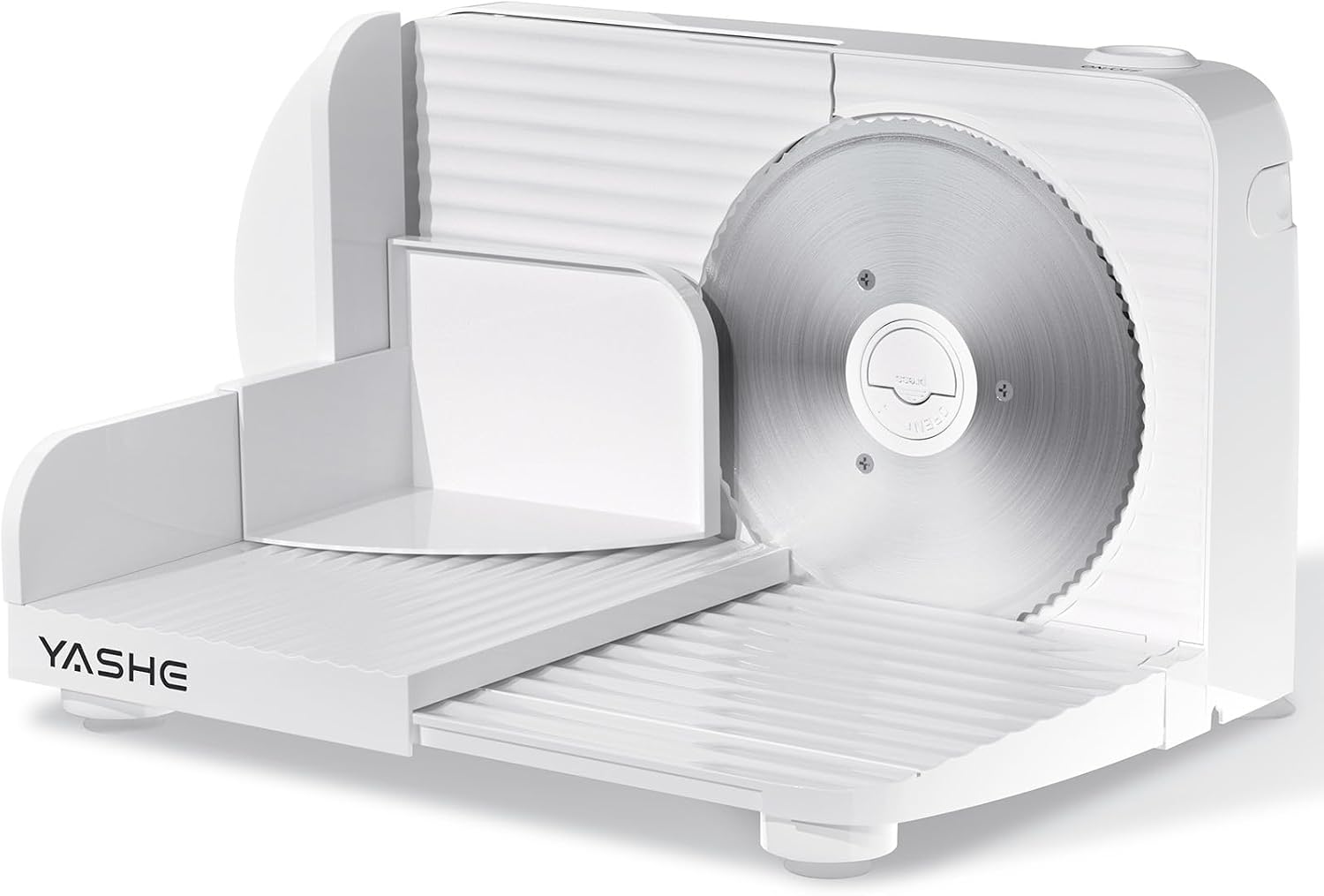 YASHE Foldable Electric Food Slicer, 180W Meat Slicer with Adjustable Thickness 0–15 mm, 17 cm Stainless Steel Blade, Compact & Easy to Store for Meat, Cheese, Bread & Vegetables, White