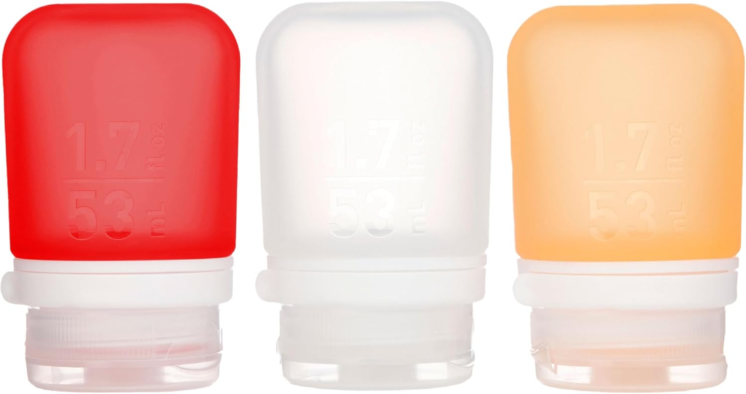 humangear GoToob+ 3-Pack, Small (1.7 fl oz), Clear/Red/Orange