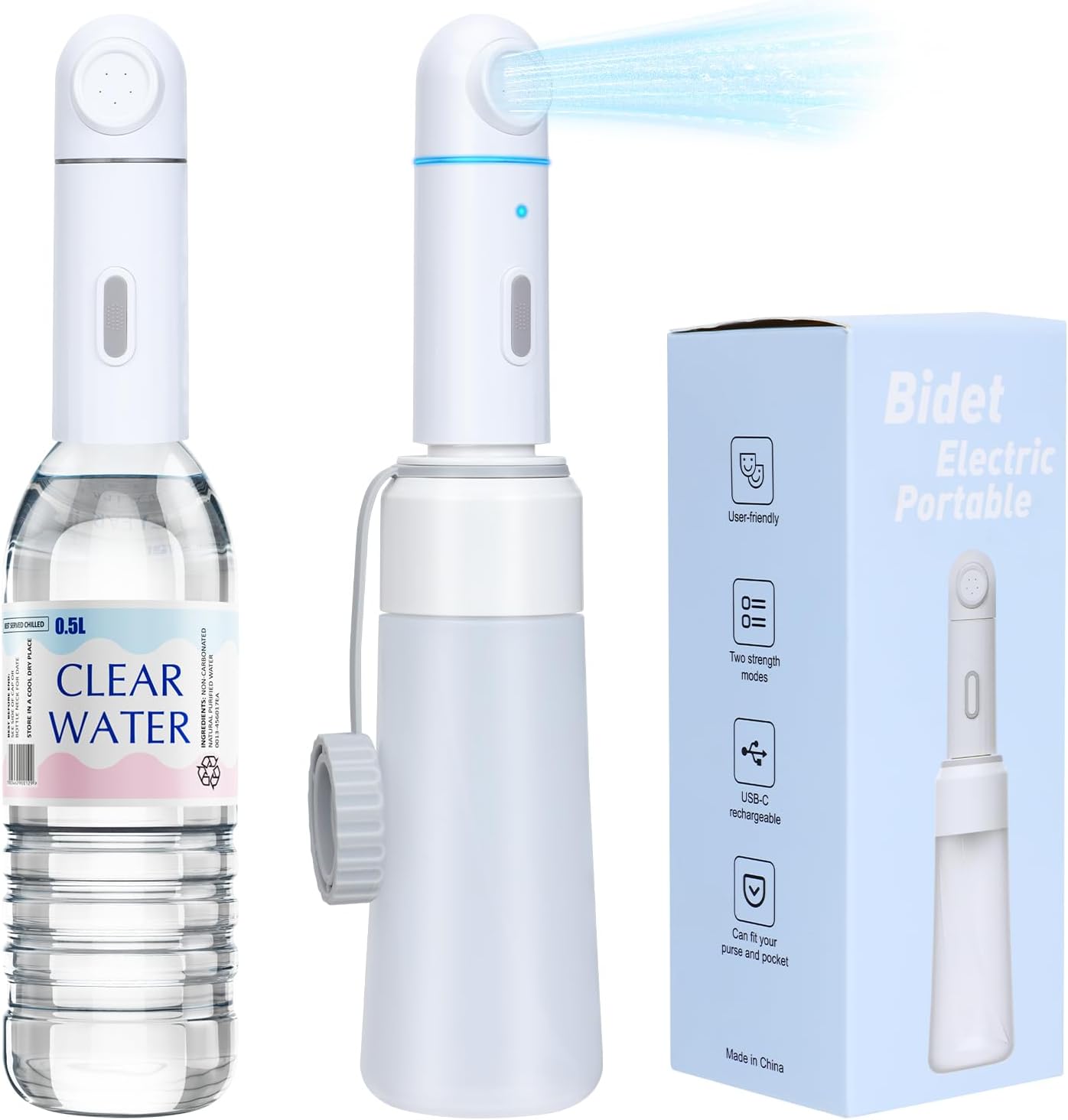 Yaskyly Portable Bidet for Travel 350ML Electric Travel Bidet Sprayer Portable Bidet Rechargeable Handheld Bidet, 2 High Pressure Modes, IPX7 Waterproof for Women Men, Postpartum & Personal Hygiene