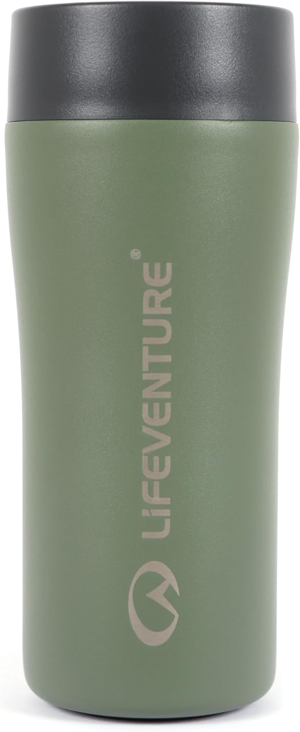 Lifeventure One-Touch Thermal Mug, 360° Push-Click Commuter Lid, 350ml, Khaki