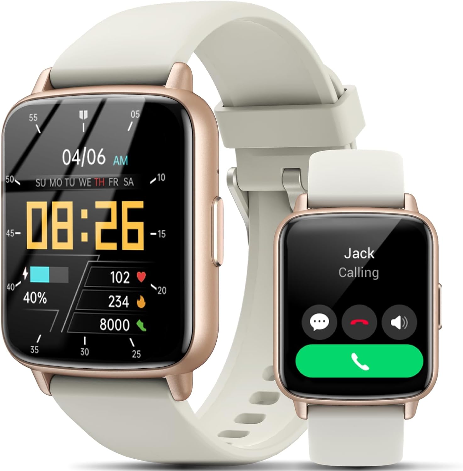 Smart Watch, 1.83"HD Smartwatches for Men Women, Fitness Watch with 100+Sports Modes/Heart Rate/Pedometer/Sleep Monitor,IP68 Waterproof Fitness Activity Tracker for Android iOS (Gold+Creamy White)