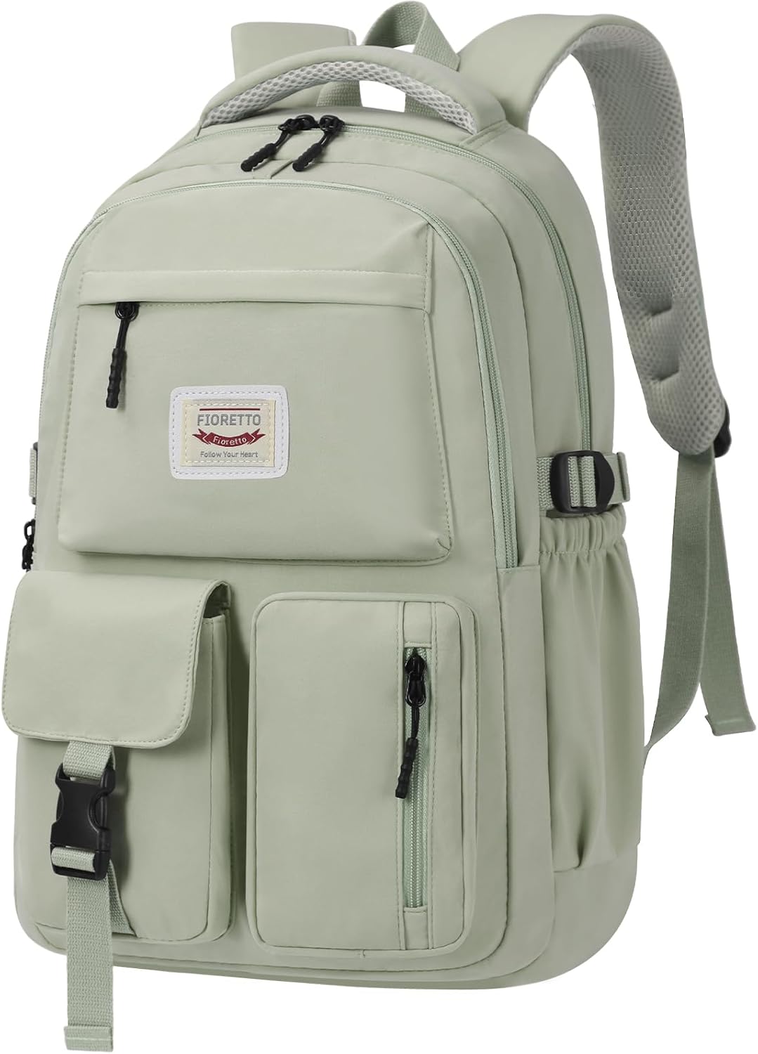 FIORETTO Lightweight School Backpack Womens, Cute School Bag for Teenager Girls, 15.6 Laptop Rucksack Backpack for School Casual Daypacks Travel Backpack for College Work Green 25L