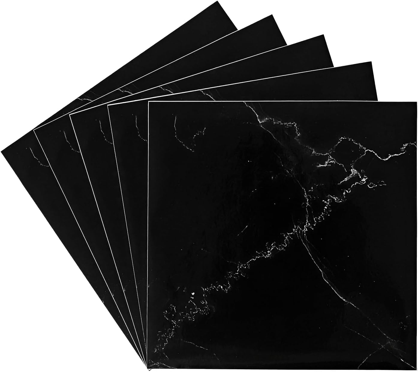 Fantasnight Tile Stickers 10Pcs 15x15cm Black Marble Self Adhesive Wall Tiles Sticky Back Plastic Vinyl Waterproof Peel and Stick on for Kitchen Bathroom Backsplash Splashback Home Decor