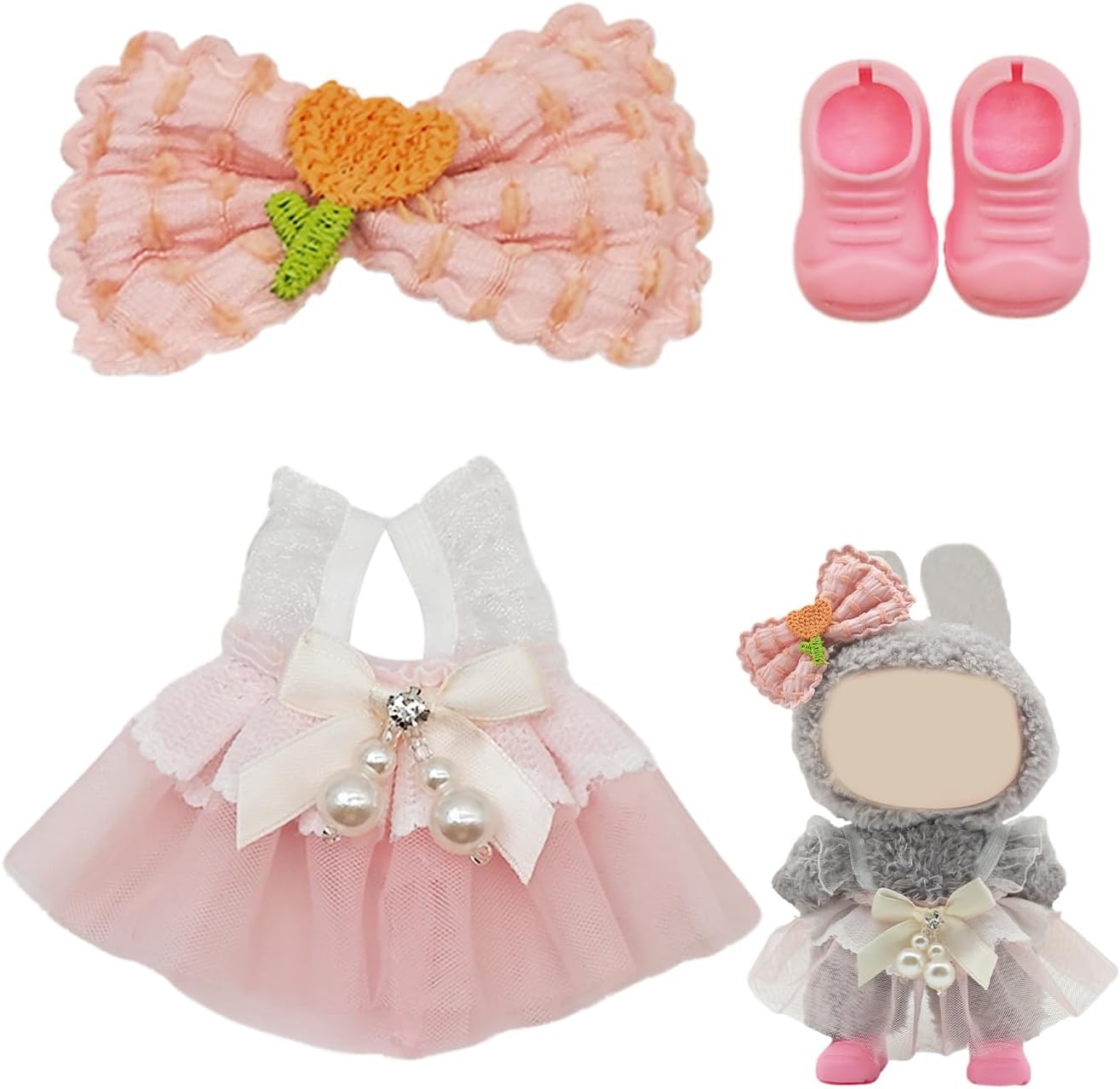Doll Clothes Set for 17cm Doll, Black Outfit Set Compatible with 17 cm, Adorable Doll Clothing Accessories Set, Cute Clothes for Dress up Unique Style, No Doll Included (Light Pink)